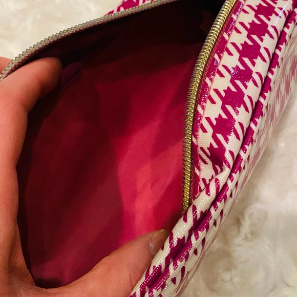 Bare Minerals Pink Houndstooth Cosmetic Makeup Bag Case - Picture 5 of 6